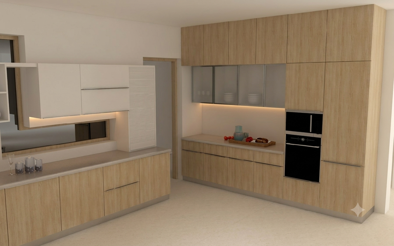 Modular kitchen, wood finish