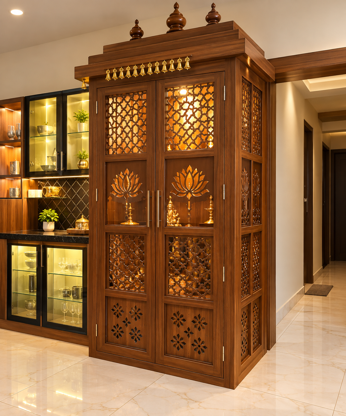 Pooja unit with jaali lattice work built by V Max Modular